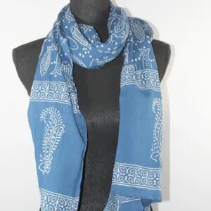 Indigo Cotton Fish Print Sarong, 22 x 69 inches